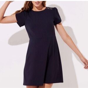 Loft Navy Blue Pinstripe Tulip Sleeve Dress